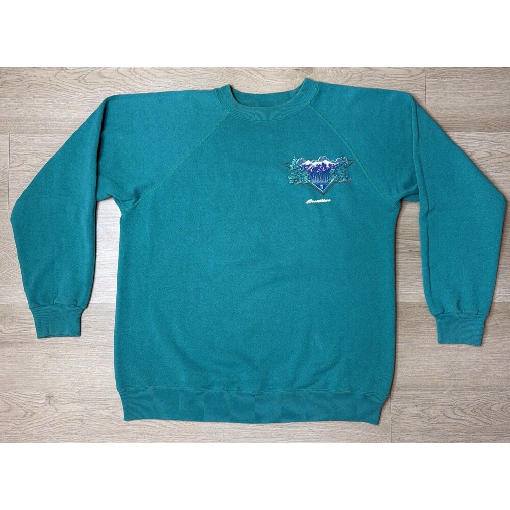 Vintage Crestline Embroidered XL Mountain Forest Sweatshirt Green Crewneck